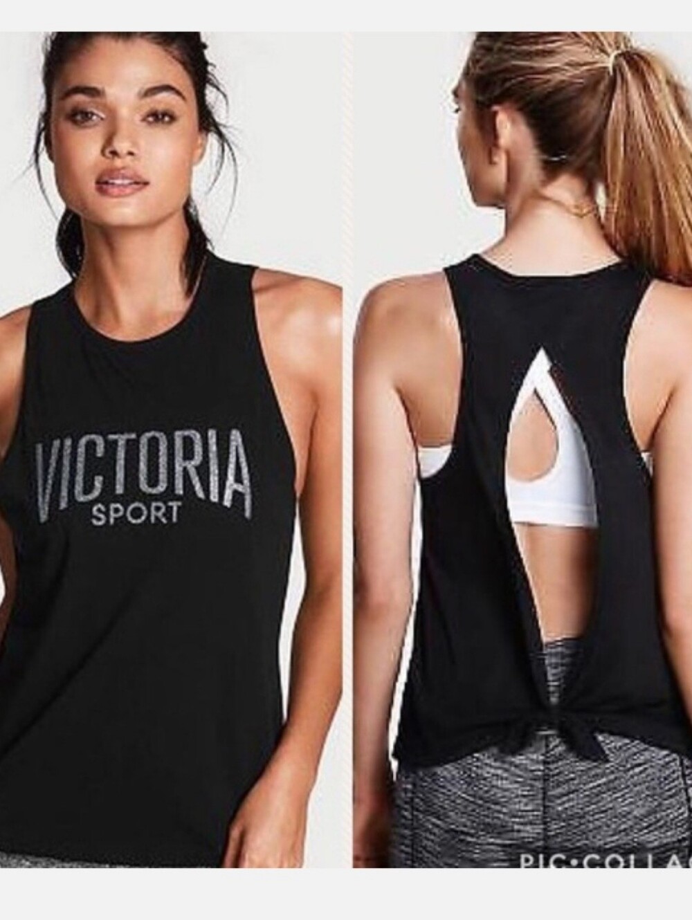 VICTORIA'S SECRET SPORT Tie Back Black Tank Top ** Large **